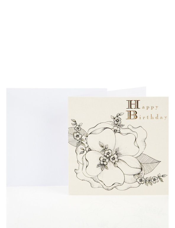 Black & White Floral Birthday Greetings Card Image 1 of 2