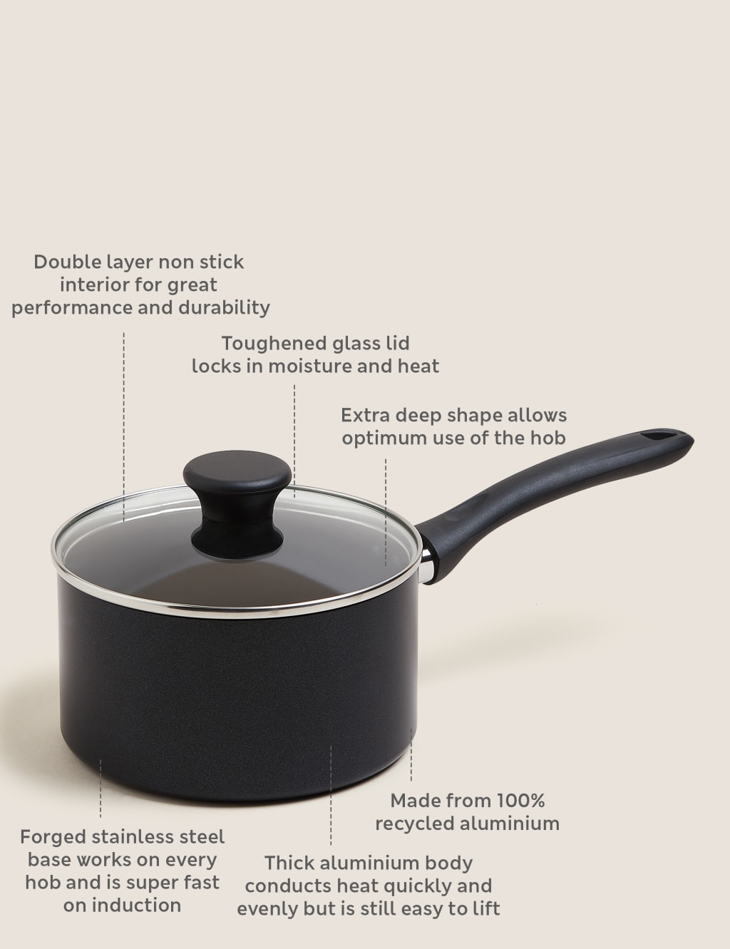 Toughened Non Stick Saucepan 18cm main image 0