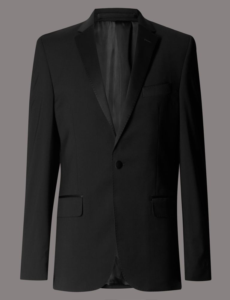 Black Tailored Fit Wool Rich Jacket 2 of 9