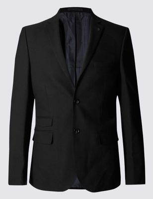 Black Textured Modern Slim Fit Jacket Image 2 of 7