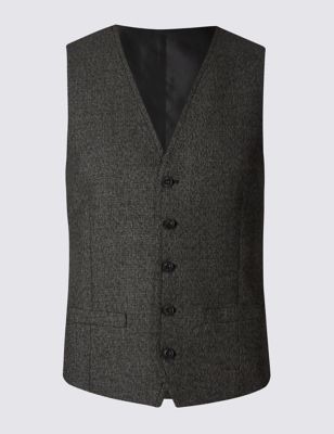 Black Textured Modern Slim Fit Waistcoat Image 1 of 2