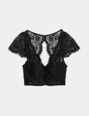 black lace bralette bustier corset crop top lingerie, Women's Fashion,  Tops, Sleeveless on Carousell