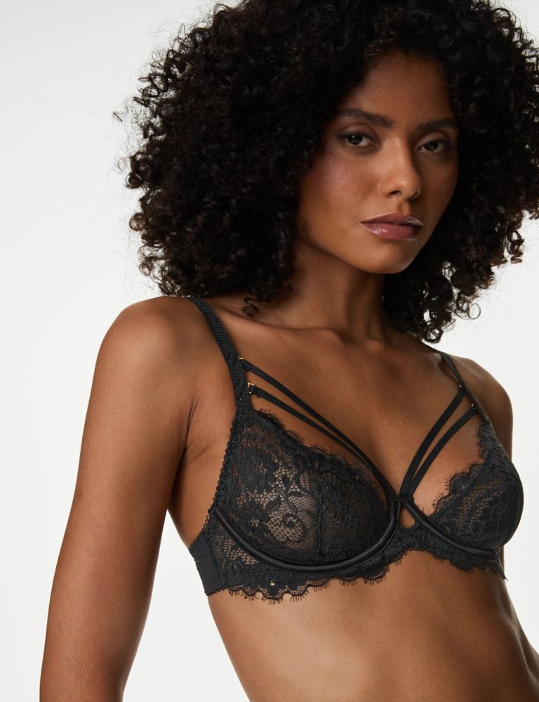 Black Glamour Lace Strappy Non Padded Balcony Bra