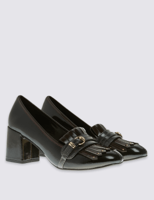 Block heel cheap fringe loafers