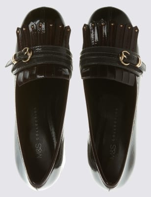 Block heel cheap fringe loafers