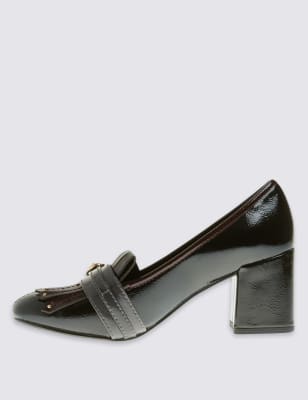 Block heel cheap fringe loafers