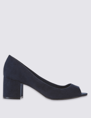 Block Heel Peep Toe Court Shoes, M&S Collection