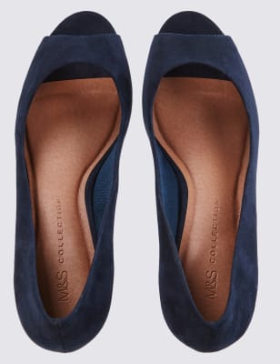 Block Heel Peep Toe Court Shoes, M&S Collection