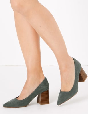 Block Heel Pointed Court Shoes, M&S Collection