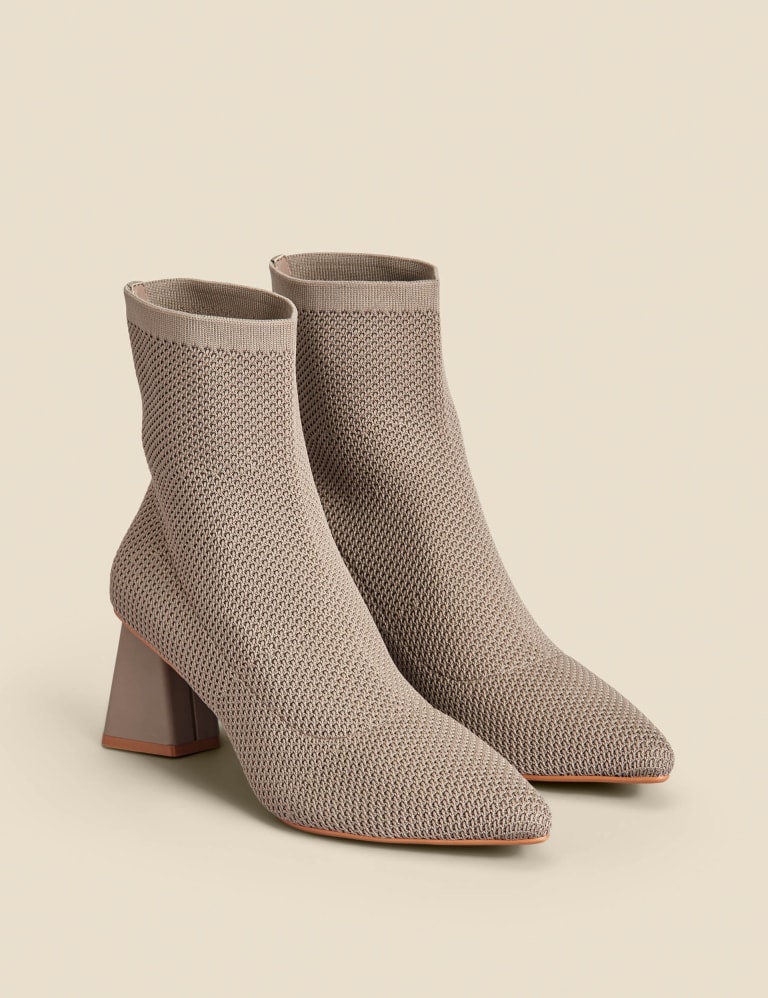 Pointed Block Heel Sock Boots