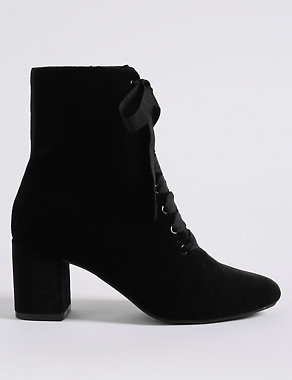 Block Heel Side Zip Lace-up Ankle Boots Image 2 of 6