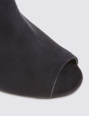 Block Heel Side Zip Peep Toe Ankle Boots, M&S Collection