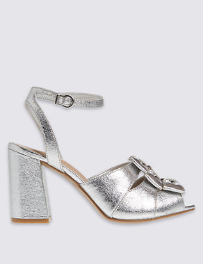 Block Heeled Bow Front Sandals Image 2 of 6