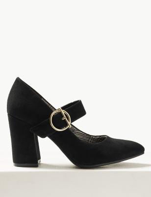 m&s block heel court shoes