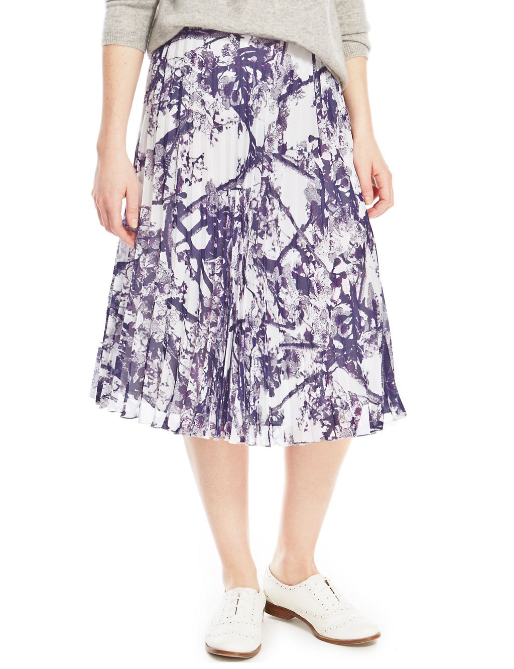 Blossom Print Pleated A-Line Skirt 2 of 4