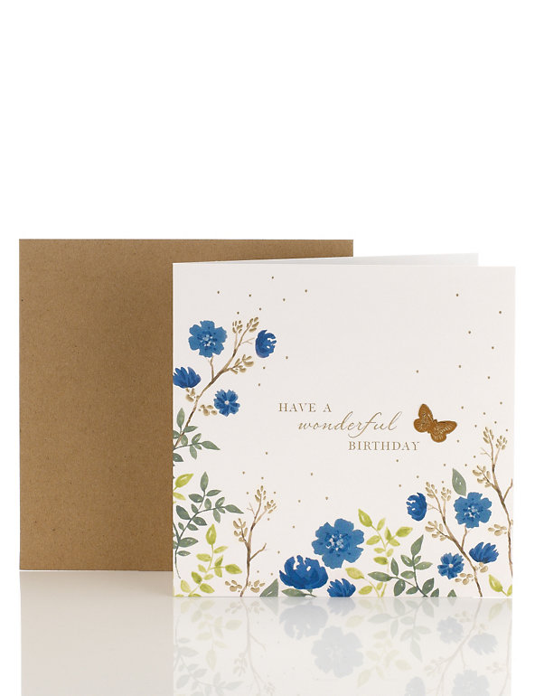 Blue & Gold Flowers Birthday Card Image 1 of 2