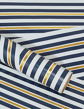 Blue & Gold Stripes 1.5 Meter Roll Wrapping Paper Image 2 of 3