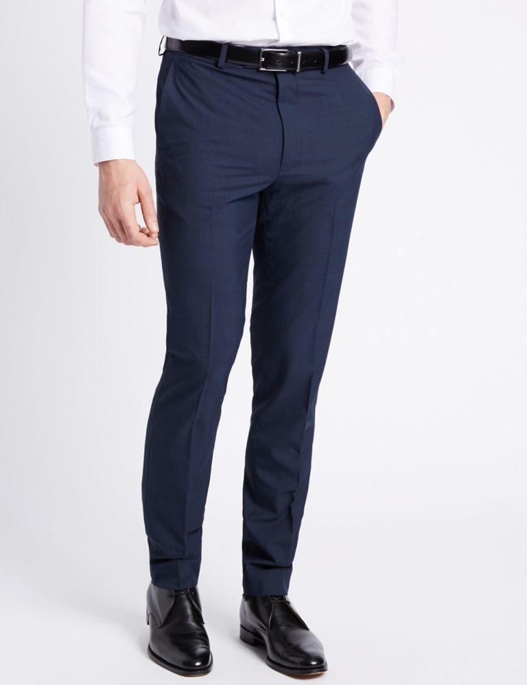 Blue Checked Modern Slim Fit Trousers 1 of 5