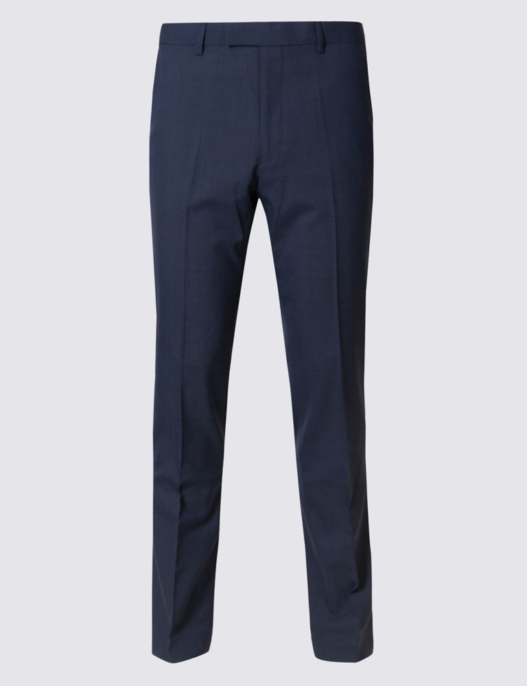 Blue Checked Modern Slim Fit Trousers 2 of 5