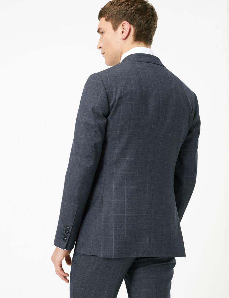 Blue Checked Slim Fit Wool Jacket 4 of 7