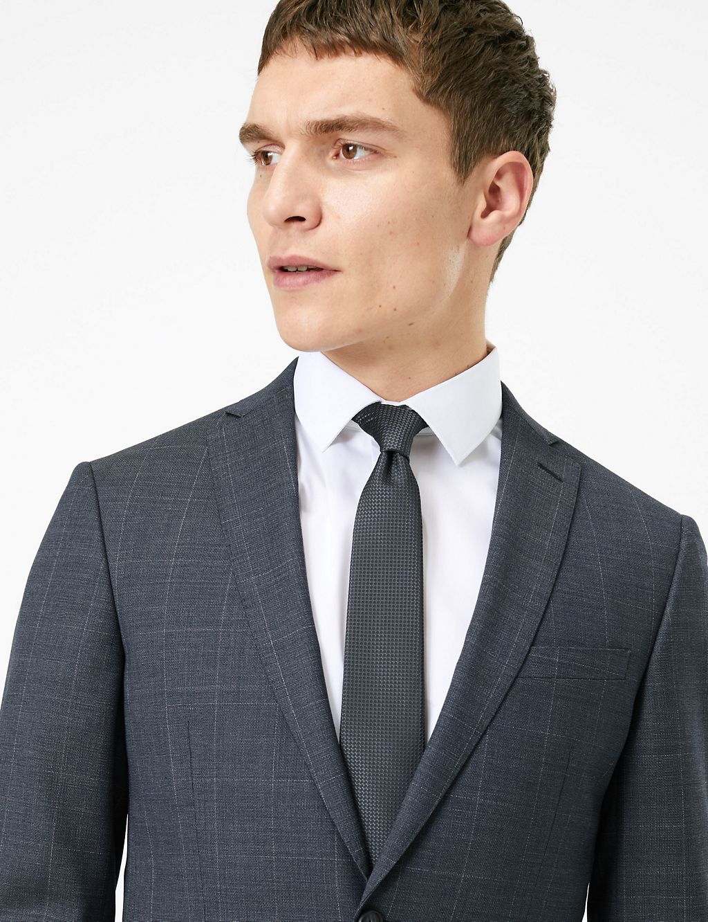 Blue Checked Slim Fit Wool Jacket | M&S Collection Luxury | M&S