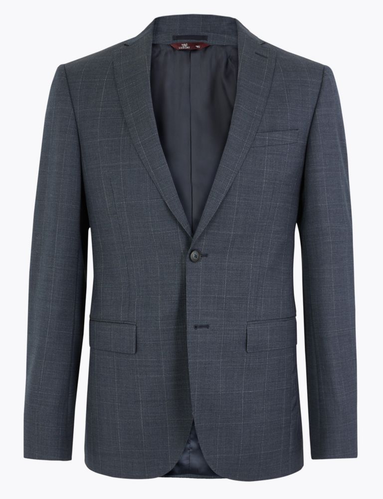 Blue Checked Slim Fit Wool Jacket 2 of 7