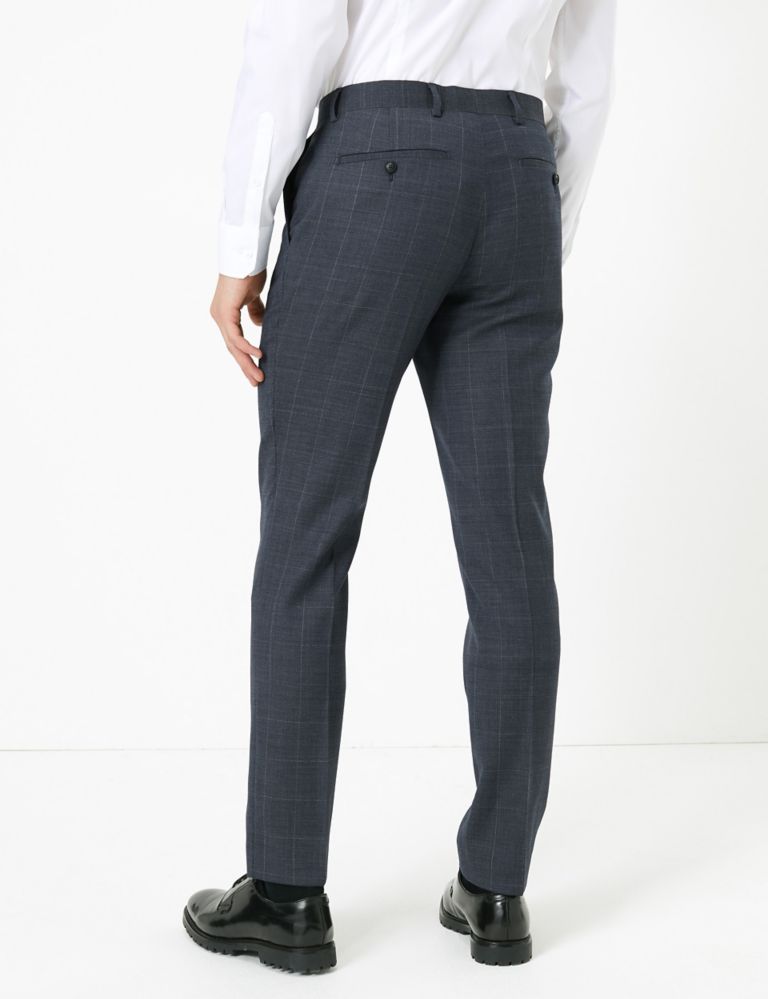 Blue Checked Slim Fit Wool Trousers 4 of 6