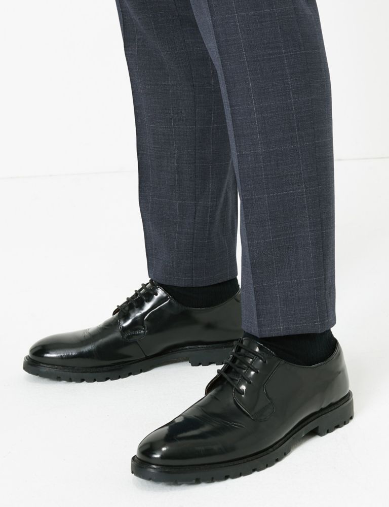 Blue Checked Slim Fit Wool Trousers 5 of 6