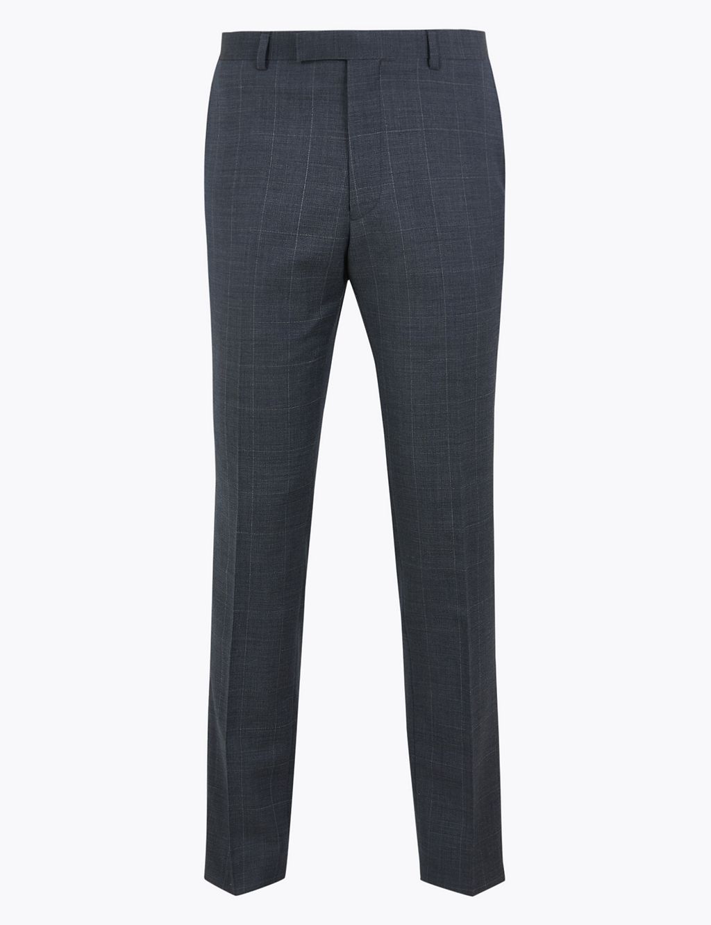 Blue Checked Slim Fit Wool Trousers 1 of 6