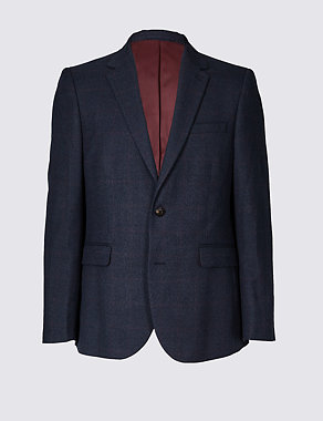 Blue Checked Tailored Fit Jacket Image 2 of 7
