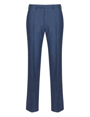 Blue Checked Tailored Fit Wool Trousers Image 2 of 3