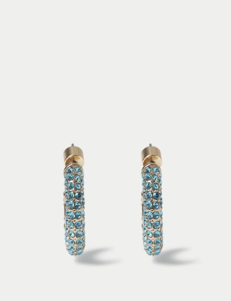 Blue Rhinestone Pave Hoop Earrings 1 of 2