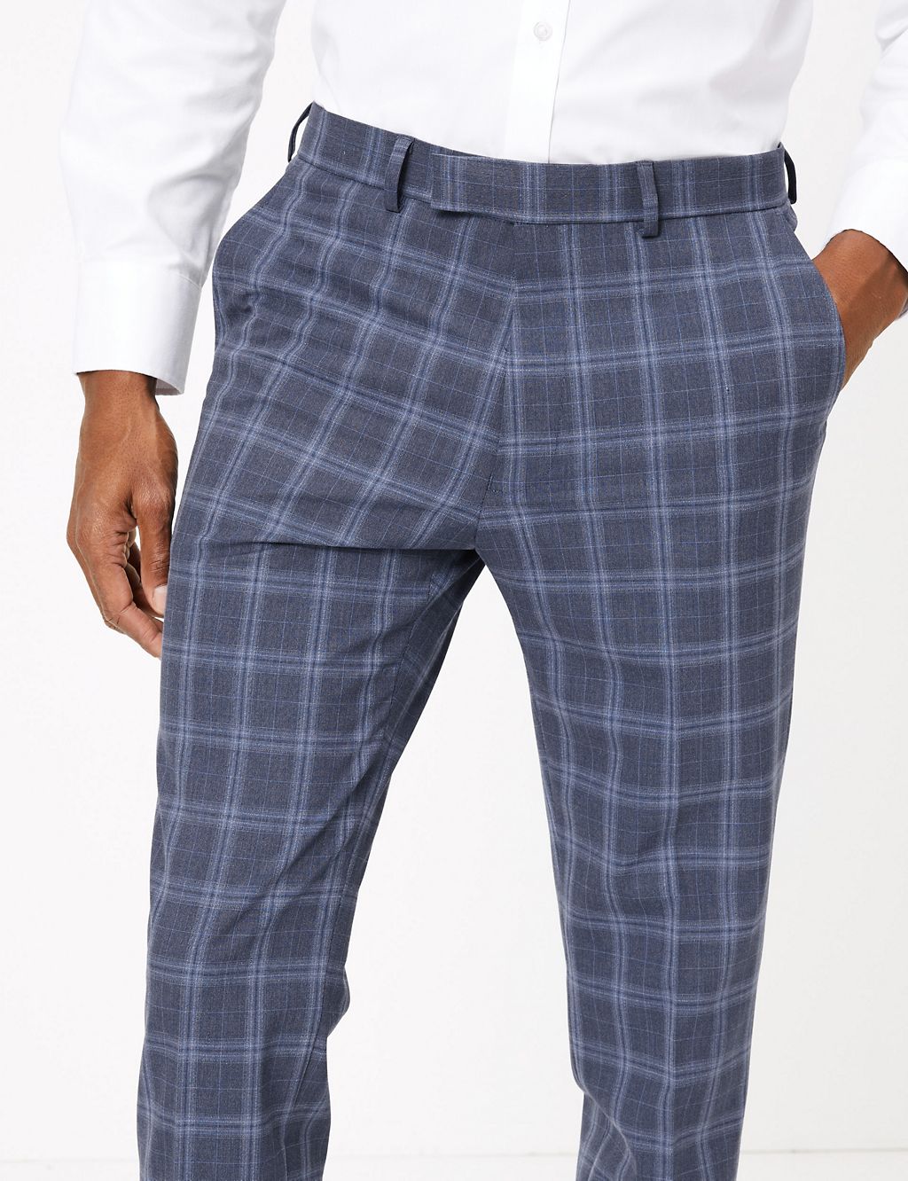 Blue Skinny Fit Checked Suit Trousers 2 of 7