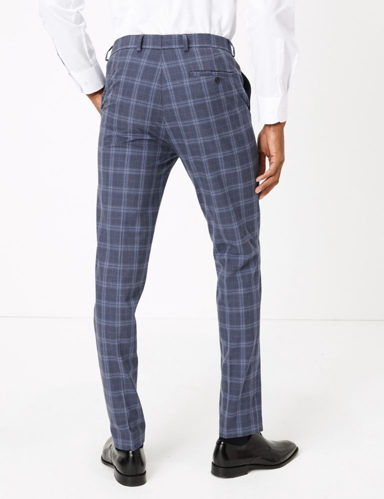 Blue Skinny Fit Checked Suit Trousers 4 of 7