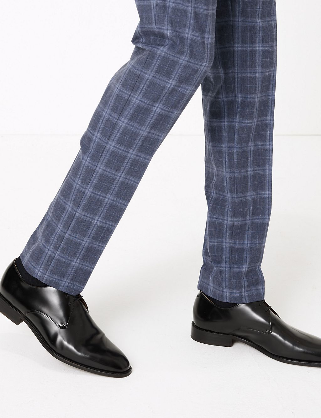 Blue Skinny Fit Checked Suit Trousers 7 of 7