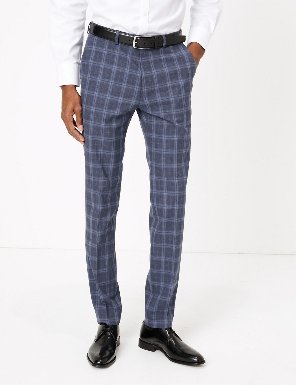 Blue Skinny Fit Checked Suit Trousers 4 of 7