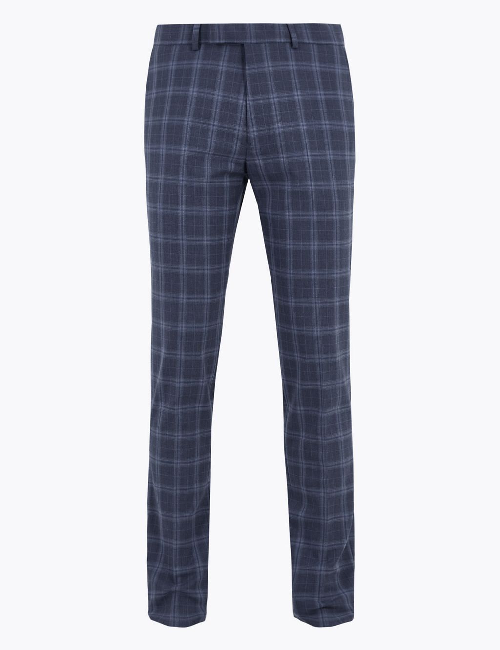 Blue Skinny Fit Checked Suit Trousers 1 of 7