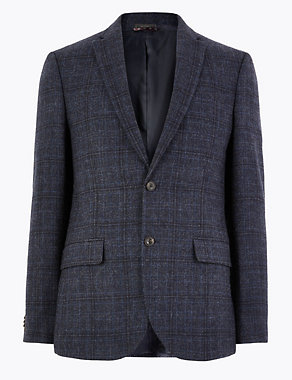 Blue Slim Fit Checked Jacket Image 2 of 6