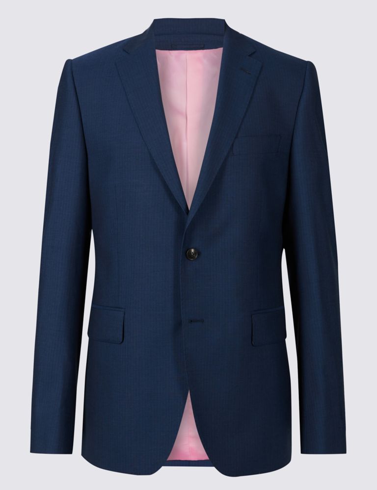 Blue Striped Tailored Fit Wool Jacket 2 of 8