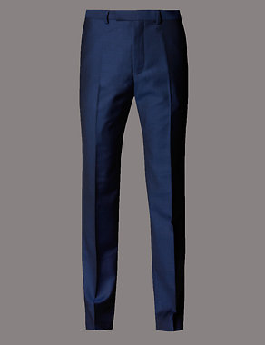Blue Tailored Fit Wool Trousers Image 2 of 4
