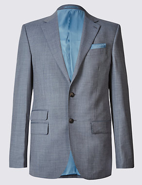Blue Textured Regular Fit Wool Jacket Image 2 of 7