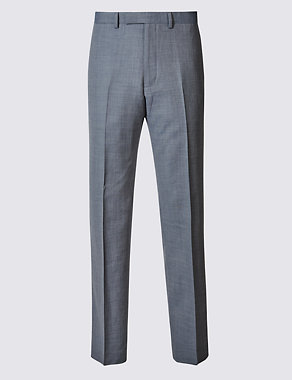 Blue Textured Regular Fit Wool Trousers Image 2 of 5
