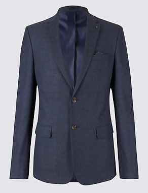 Blue Textured Slim Fit Jacket Image 2 of 8