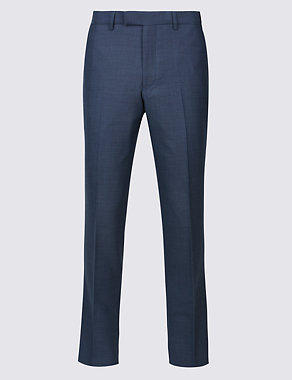 Blue Textured Slim Fit Trousers Image 2 of 6