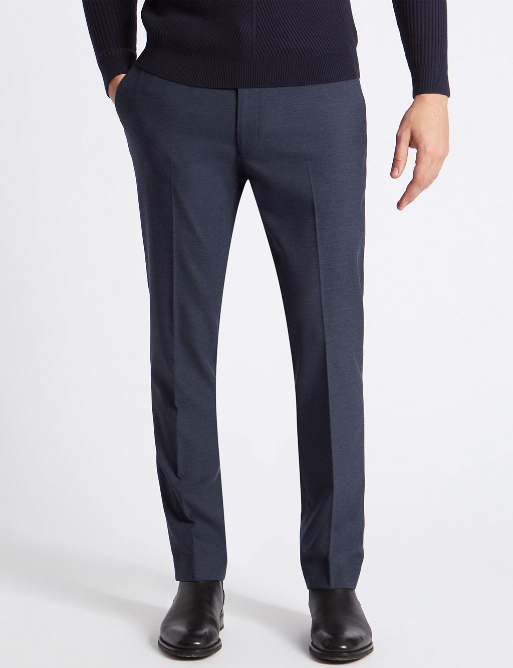 Blue Textured Slim Fit Trousers 3 of 6