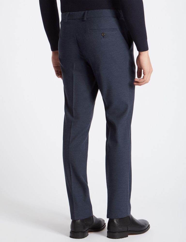 Blue Textured Slim Fit Trousers 4 of 6