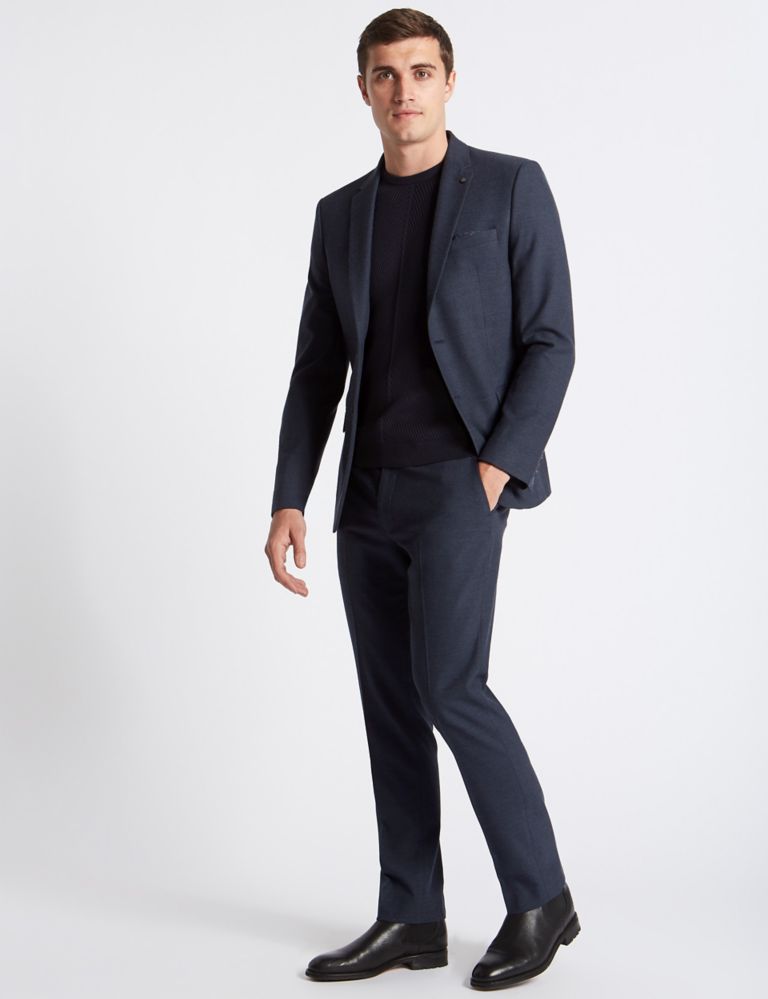 Blue Textured Slim Fit Trousers 5 of 6