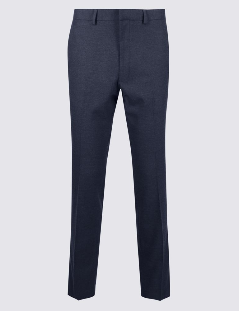 Blue Textured Slim Fit Trousers 2 of 6