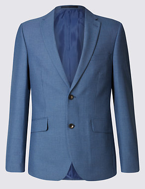 Blue Textured Tailored Fit Jacket Image 2 of 8