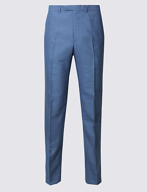 Blue Textured Tailored Fit Trousers Image 2 of 5